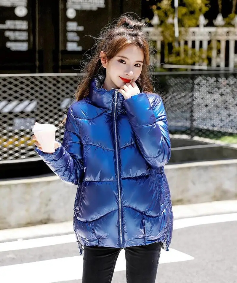 Winter women short parkas jackets casual female thicken warm hooded jackets coat windprood shiny big pocket jackets CL764