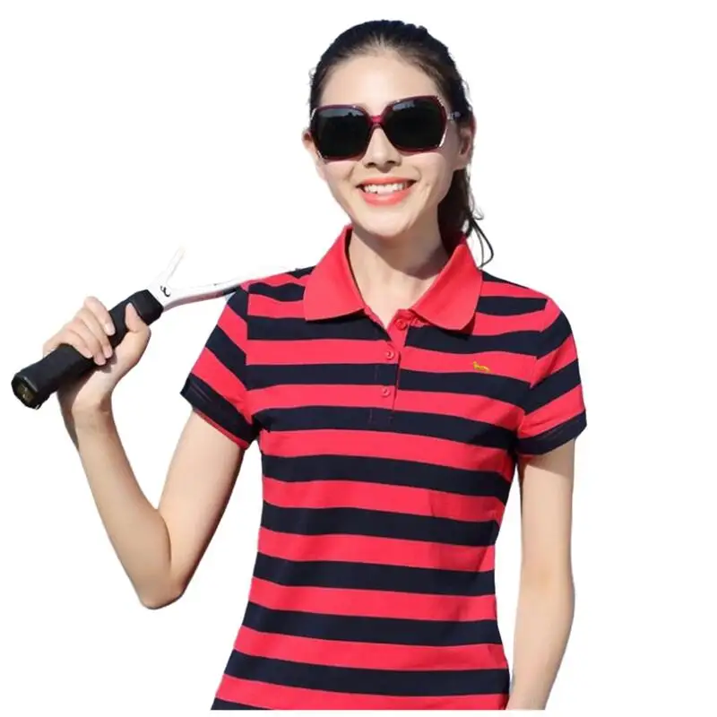 Рубашка-поло женская повседневная 100% хлопок с коротким рукавом в полоску