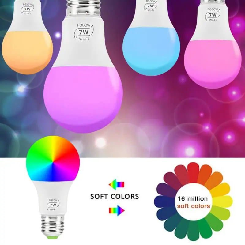 Умная лампа E27 с Wi-Fi светодиодная RGB приложением Alexa/Google Home и дистанционным
