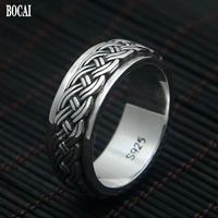 bocai 2021 new fashion real s925 pure silver man ring jewelry vintage thai silver hemp rope simple turning good luck ring