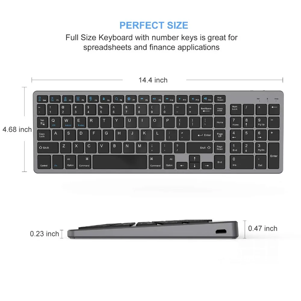 Zienstar ультра тонкая стандартная Bluetooth клавиатура для IPAD, MACBOOK, ноутбука, компьютера и планшета, перезаряжаемая литиевая батарея