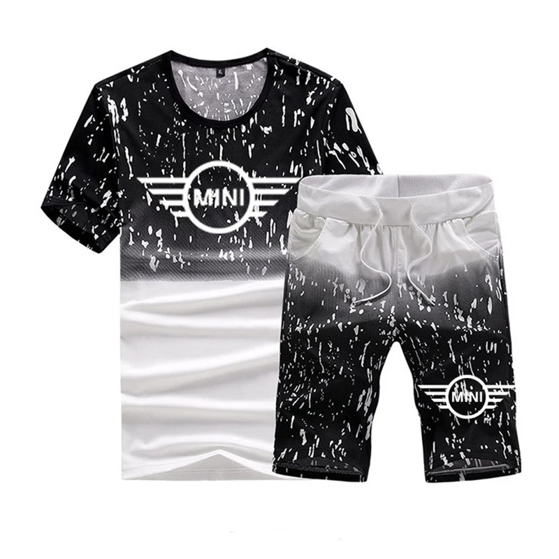 

Summer short sleeve Mini Car Logo Printing High Quality Cotton Men's short sleeve + pants 2-piece suit