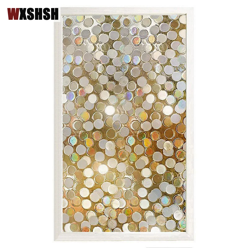 3D Circle Pattern Static Cling Glass Sticker Dot Vinyl Bathroom Decor Laser Frosted Privacy Protection Sun-Blocking Window Film