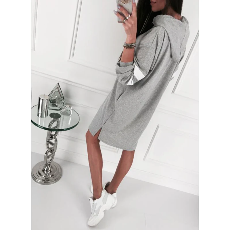 Новое Повседневное платье с капюшоном Vestidos длинный свитер буквенным принтом