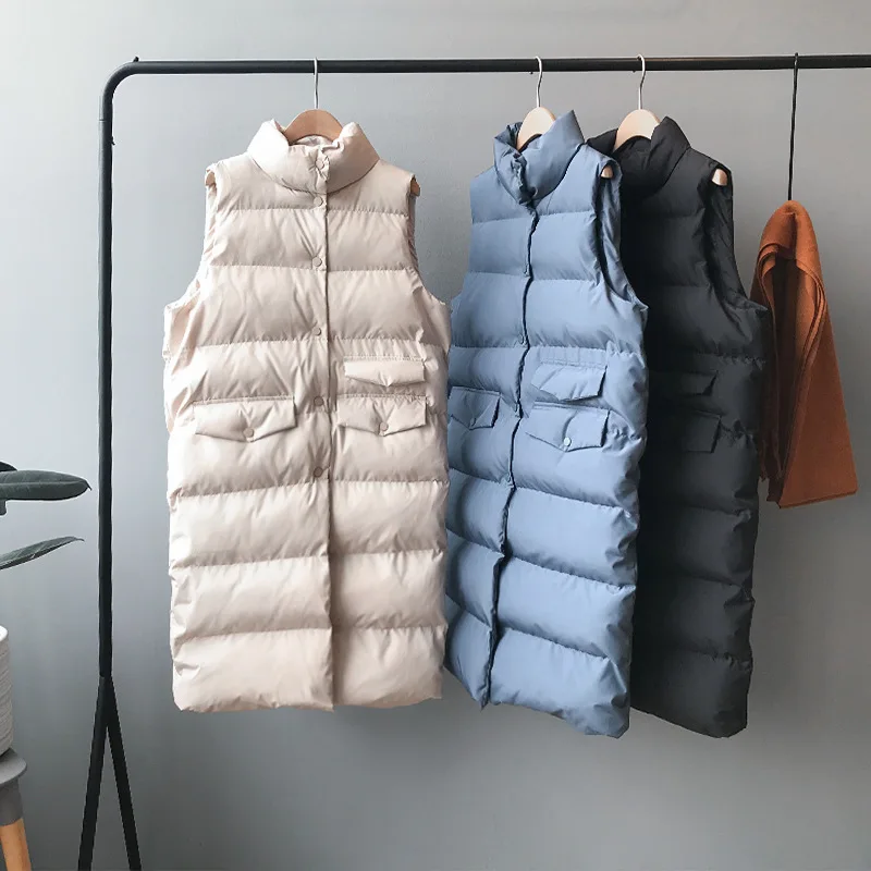 

Women Spring Vest Coat Stand Collar Women Long Vest Warm Women Tops Vest Chaleco Mujer Gilet Casaco Feminino