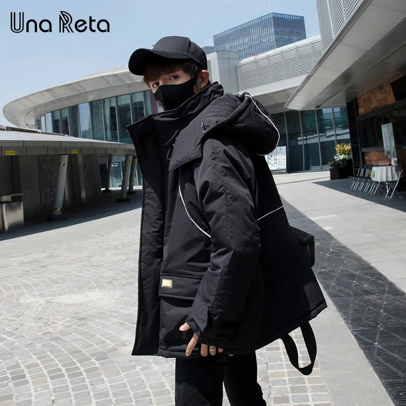 

Una Reta Coat Jacket Men Winter New Solid Hip Hop Hooded Jacket Coat Streetwear Warm Parka Zipper Coat Loose Plus Size Men's Park