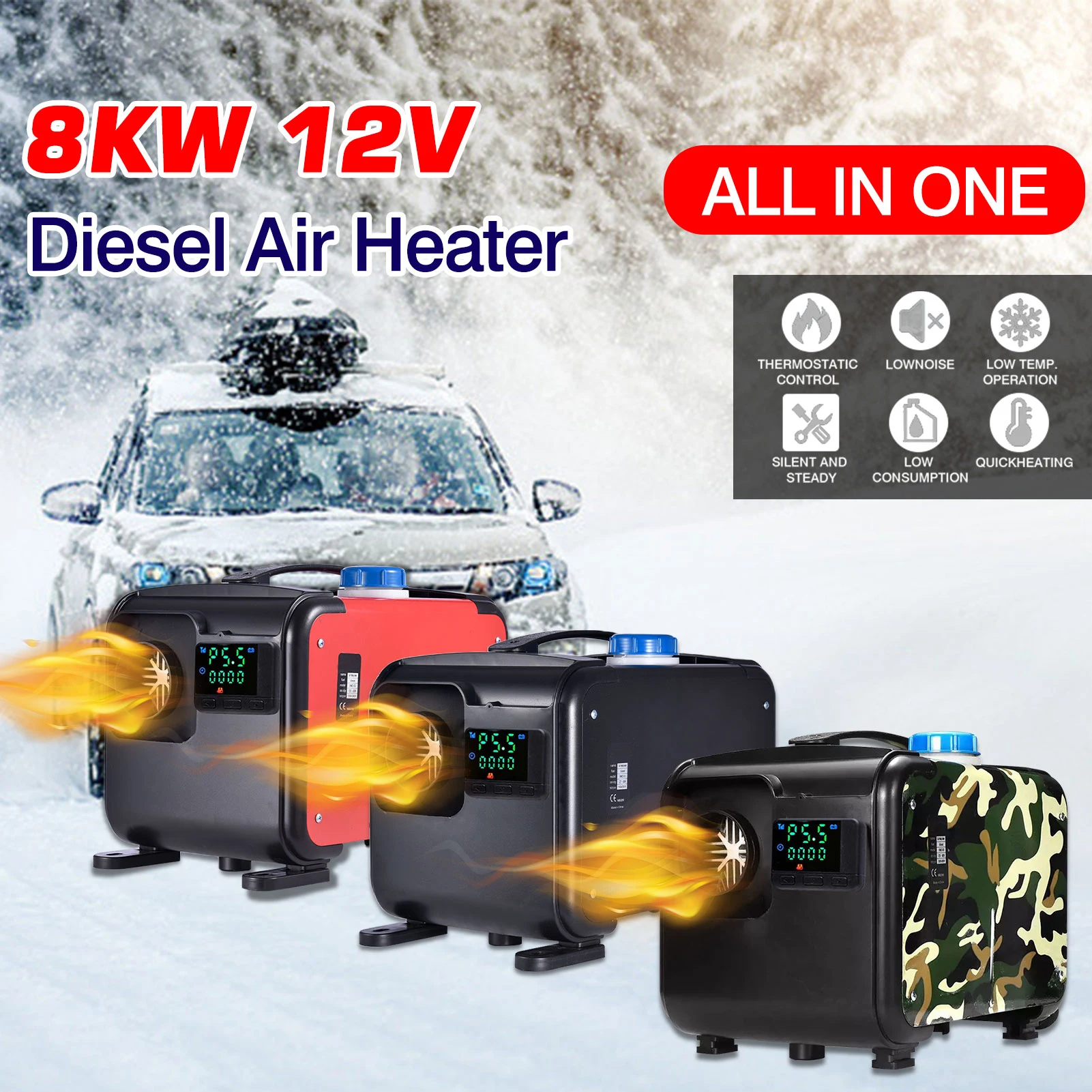 

12V 8KW All In One Heater For RV/Trucks/Motor-home/Boats Car Diesel Fuel Air Parking Heater With Remote Control LCD Monitor