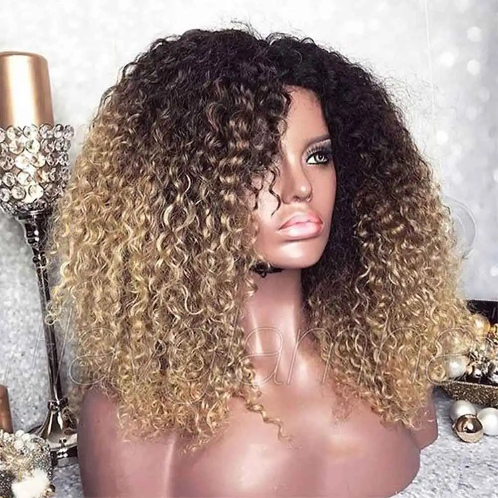 Афро парик из бразильских курчавых Мёд блондинка Синтетические волосы на