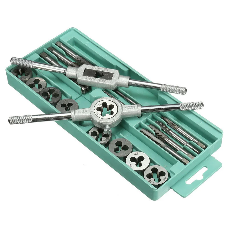 20pcs Metric Alloy Steel Tap & Die Set M3 M4 M5 M6 M8 M10 M12 Screw Thread Plugs Taps with Wrench Broaching Hand Tools - купить по