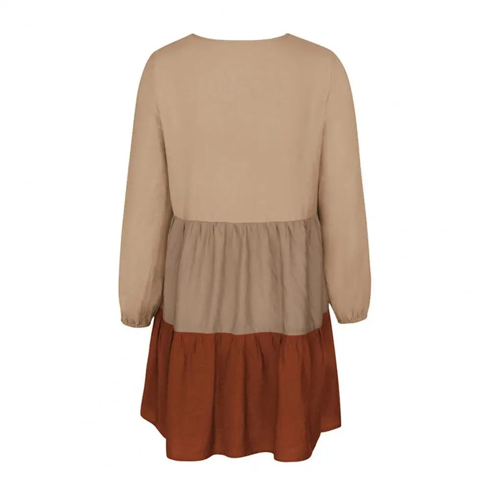 

Dresses Fashion Women Autumn Long Sleeve Color Block Large Hem Buttons Mini Loose Dress