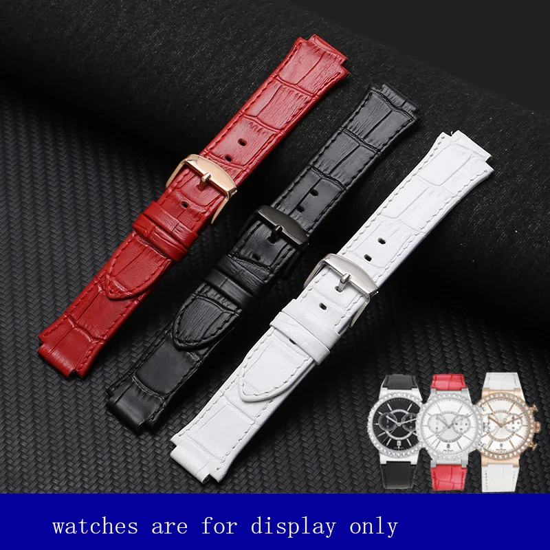 

Genuine Leather Stap 21x14mm Convex interface Bracelet For 5027127 5027131 5080602 5096008 Series Lady's Watchband Black Red