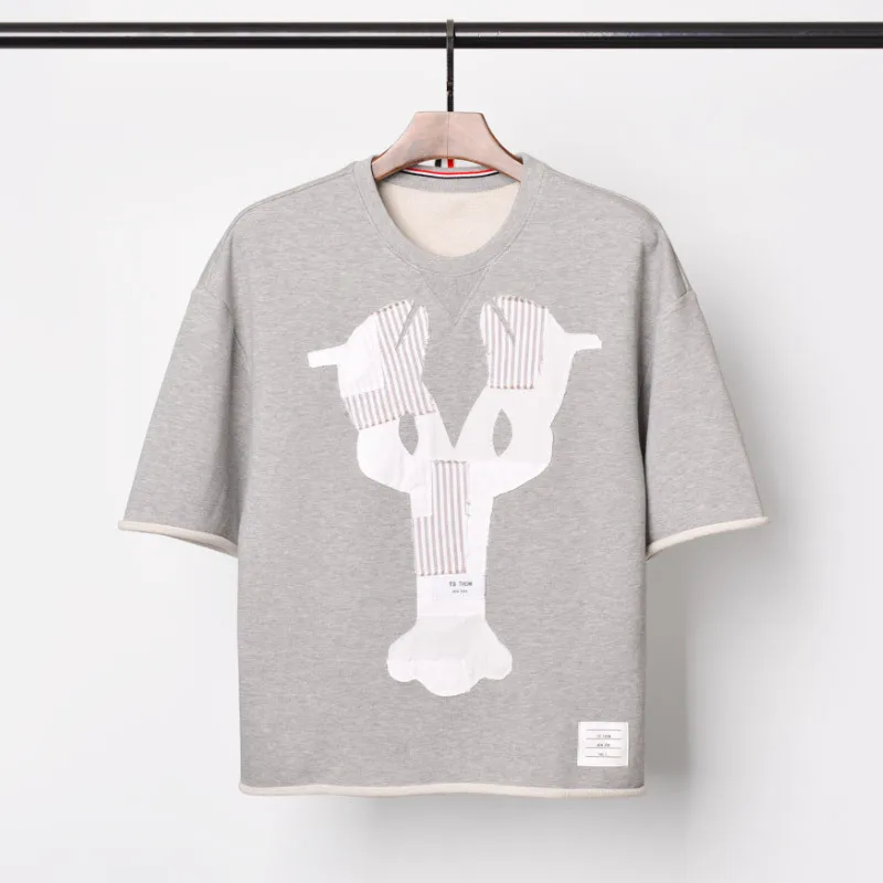 

TB THOM 2021 men's vintage patchwork short sleeve t-shirts with Lobster Puzzle hip hop summer tees men patten loose tops male