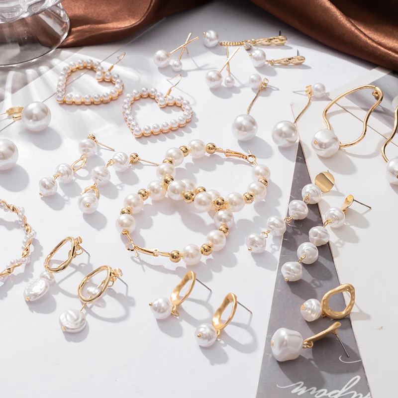 

2021 Trend Simulation Pearl Long Earrings Fashion Pearl Earrings for Women Hoop Drop Earrings Korean Statement Earrings Jewelry