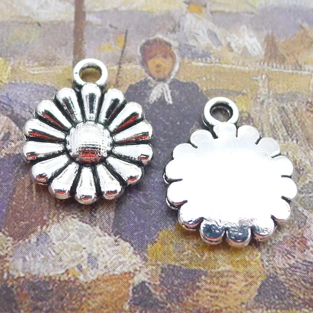 

Designer Charms For Bracelets Sunflower Charms Antique Silver Color 14x17mm 10 Pieces