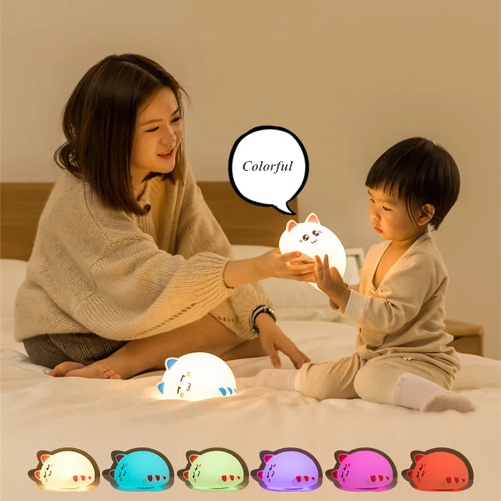 

Cartoon Silicone Cat Night Light Touch Sensor Remote Control RGB LED Dimmable Rechargeable Children Baby Bedroom Bedside Lamp
