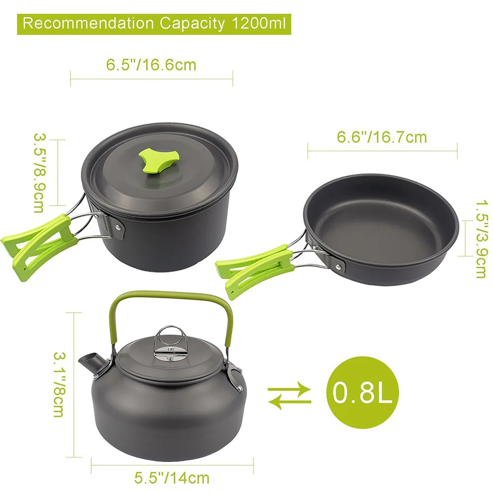 

1Set Outdoor Pots Pans Camping Cookware Picnic Cooking Set Non-Stick Tableware with Stove Spoon Fork Knife Kettle for 2-3 Person