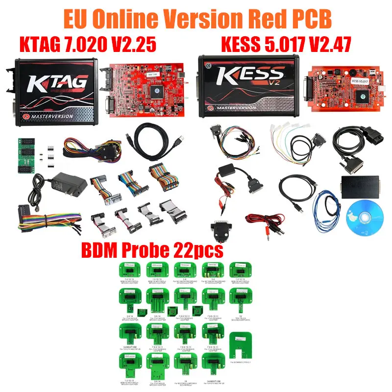 KESS V2 5,017 V2.47 ЕС Версия KESS V2 V5.017 KTAG V7.020 V2.25 4LED онлайн KESS 5,017 KTAG 7,020 ECU программист инструмент для обновления - Цвет: KTAG KESS Probe 22pc