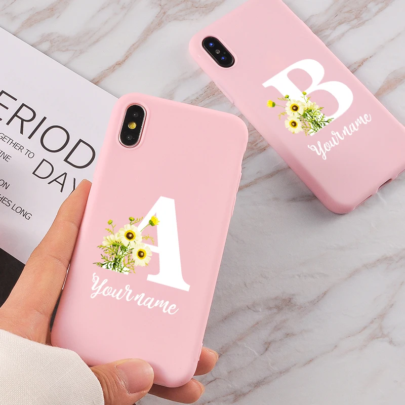 

Custom Large pink initial Pink Flower Wreath Bouquet background Case For iPhone 11 Pro MAX XR XS MAX X 6 6S 7 8 Plus 5 5S Cover