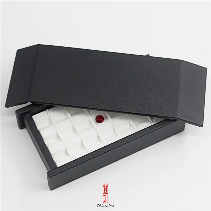 Superior Leather Diamond Display Tray Box with Magnetic Cover Stone Storage Beads Jewelry Stand Holder Gems Organizer Case Black