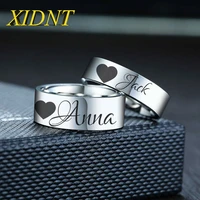 xidnt fashion simple punk silver stainless steel can be customized jewelry men and women couple rings engraving her name gift