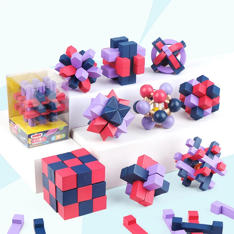 

IQ головоломка Kong Ming замок Lu Ban Lock Китай Классический 3D Деревянный блокирующий заусенец головоломка игра игрушка для взрослых детей Подарки