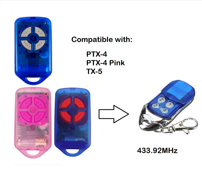 

433.92 MHz Transmitter 4-Buttons Garage Door Remote Controller for PTX4 Gate Door Replacement