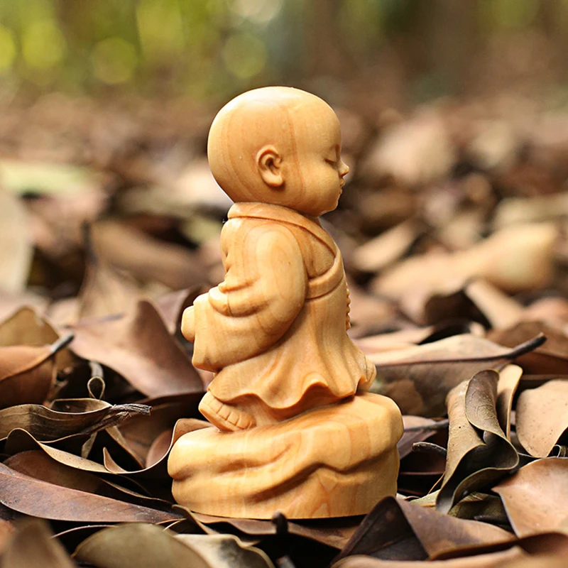 Статуя Будды маленький монах Самшит резьба деревянные поделки Чай ПЭТ полу