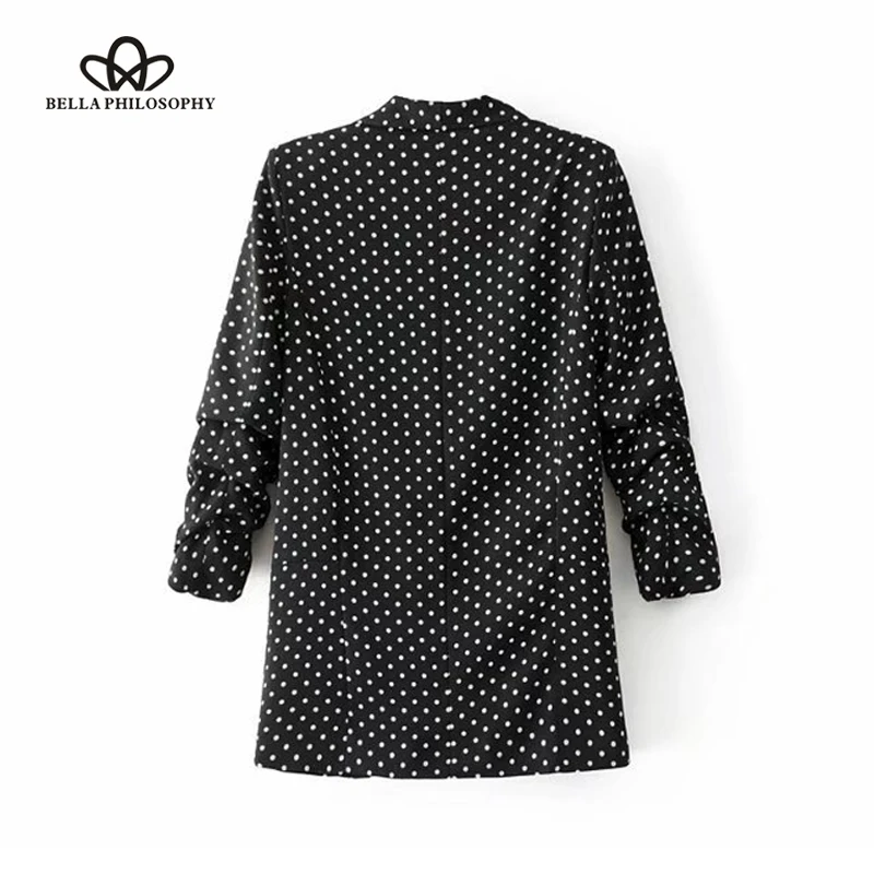 Женский Осенний блейзер в горошек черный с рукавом сложенном виде новинка