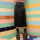 Юбка Женская атласная средней длины, Готическая модная однотонная уличная одежда с кружевом, черная облегающая высокоэластичная юбка с запахом в стиле пэчворк для молодых девушек