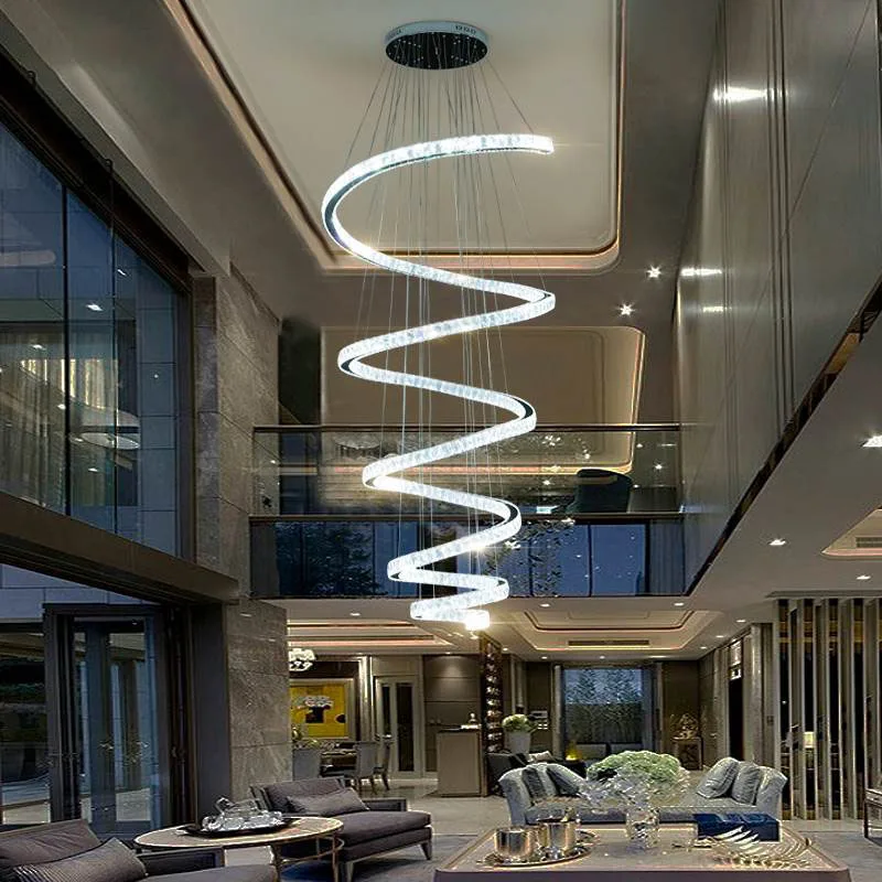 HAIXIANG Modern LED Remote Dimming Stairway Chandeleir Light Crystal Ceiling Pendant Lamp Big Size Lighting | Освещение