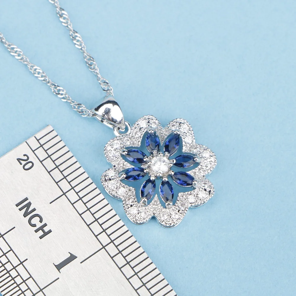 Королевский синий камни Белый CZ цветы Ювелирные наборы Серебро 925 пробы для