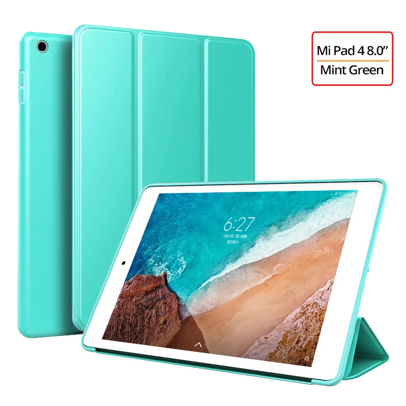 Чехол для Xiaomi mi Pad 4 Ультра тонкая откидная подставка силиконовая Мягкая задняя крышка для Xiaomi mi Pad 4 8,0 Tablet Funda mi Pad 4 Smart Case - Цвет: Mint Green
