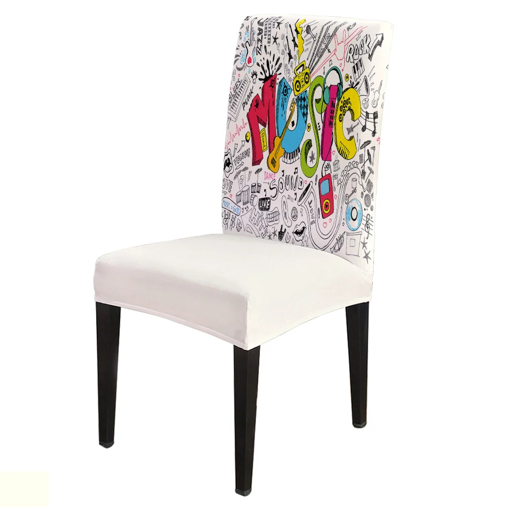 

Dining Chair Covers Music Posters Punk Chair Cover Spandex Elastic Chair Cover Hotel Wedding Supplies