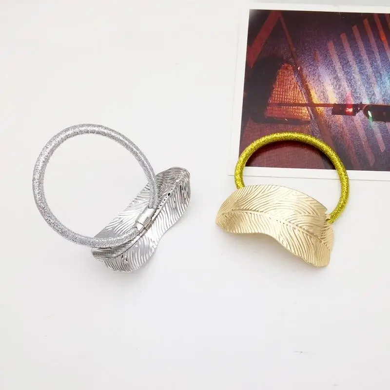 Модный Золотой Серебряный Женский листок резинка для волос Веревка повязка на