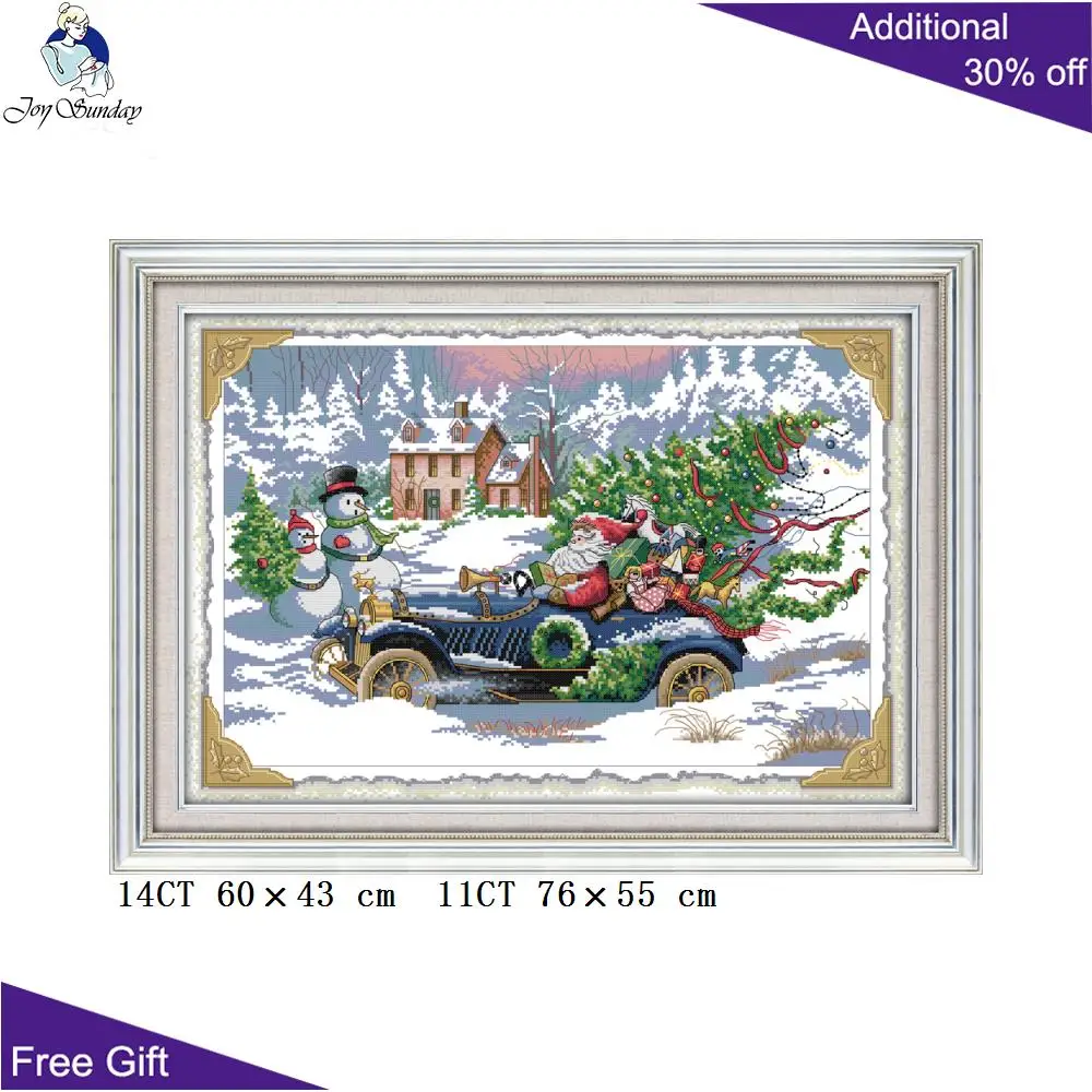 

Joy Sunday Roadster Santa RA055 Counted Stamped Home Decor Santa Snowman Gift Christmas Tree Embroidery DIY Cross Stitch kits