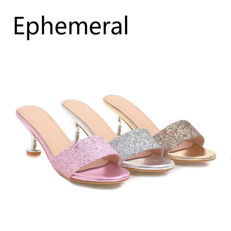 

Женские блестящие тканевые ботинки на высоком каблуке, туфли с открытым носком и широкими носками, 43-2, золотистые, серебристые, красные, кра...