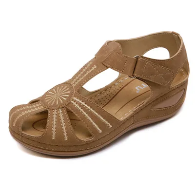 

Women Slippers Flower PU Wedges Sandals Casual Vintage Ladies Shoes Platform Peep Toe Outdoors Summer Beach Slides Female
