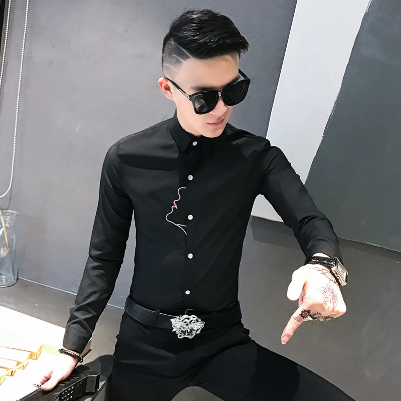 Рубашки мужские черные белые красные с вышивкой весна 2021 | Мужская одежда