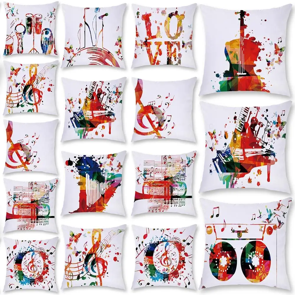 Короткая плюшевая наволочка с узором в виде музыкальных инструментов чехол для