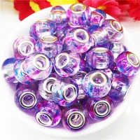 10pcs color resin flower art round loose large hole beads charms european spacer charms fit pandora bracelet diy women jewelry