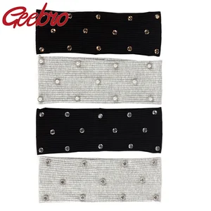 Повязка на голову Geebro, однотонная, из мягкого хлопка, эластичная, с жемчугом, в рубчик, для вечерние, винтажный со стразами