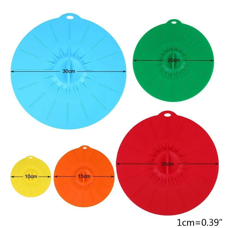 

5 Pcs Silicone Stretch Lids Stretchable Round Food Covers Fit All of Containers Microwave Dishwasher Safe Household
