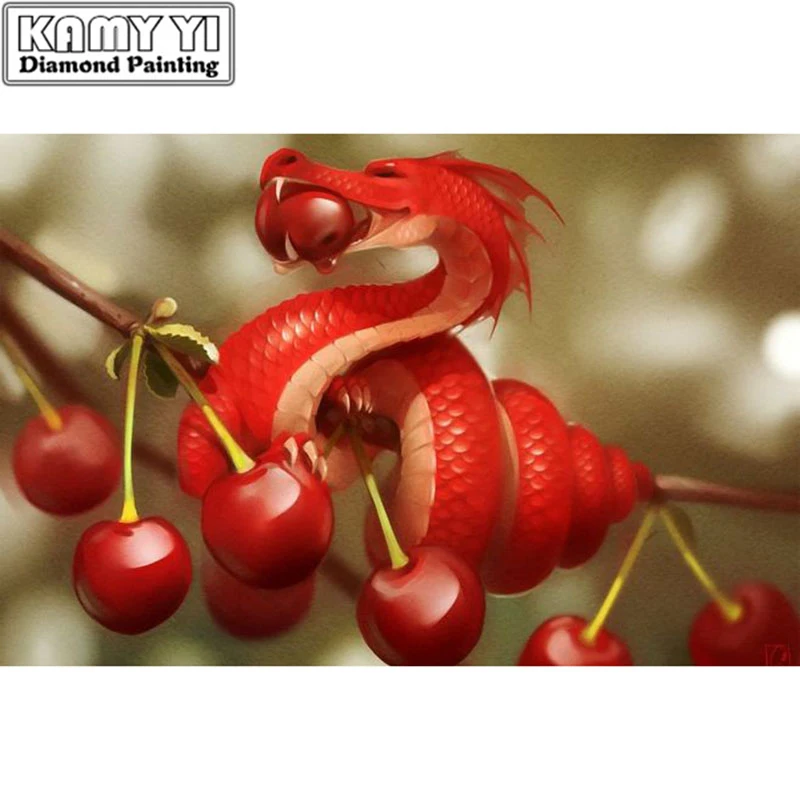 

5D алмазная вышивка «сделай сам», вишневая змея, пейзаж, алмазная живопись, вышивка крестиком, мозаика, квадратное/Круглое алмазное украшени...
