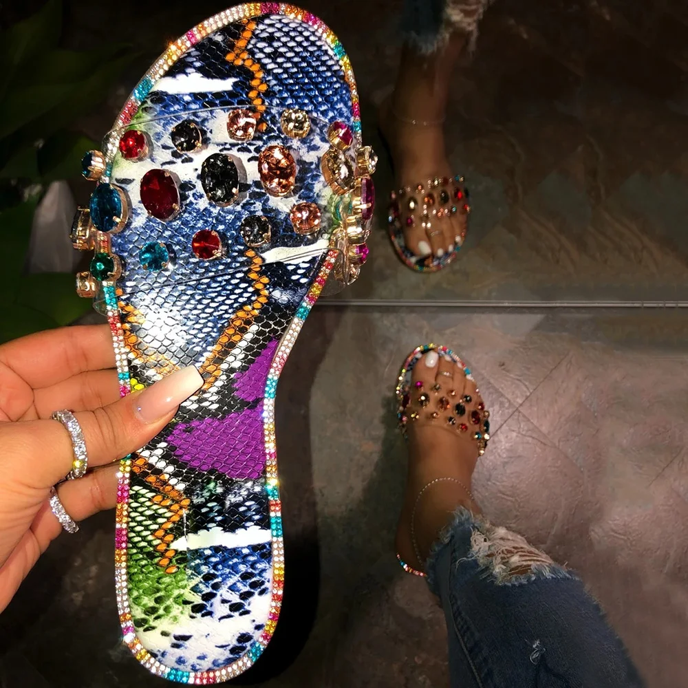 Шлепанцы женские из ПВХ уличные сандалии карамельных цветов с рисунком змеиной