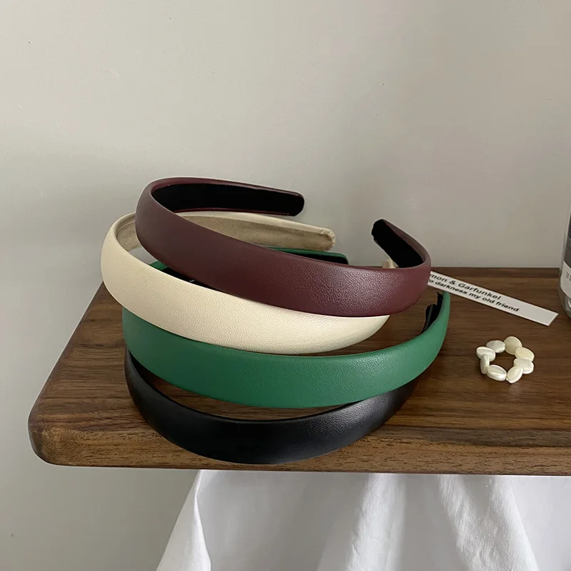 Повязка для волос из искусственной кожи женская винтажный ободок с широким