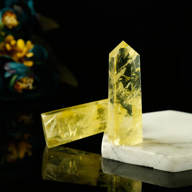 1 шт. натуральная желтая Хрустальная шестигранная колонна прозрачная