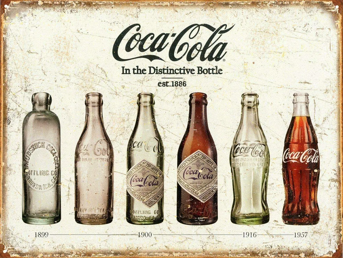 Рекламная бутылка Coca Cola эволюция состаренный винтажный стиль металлический