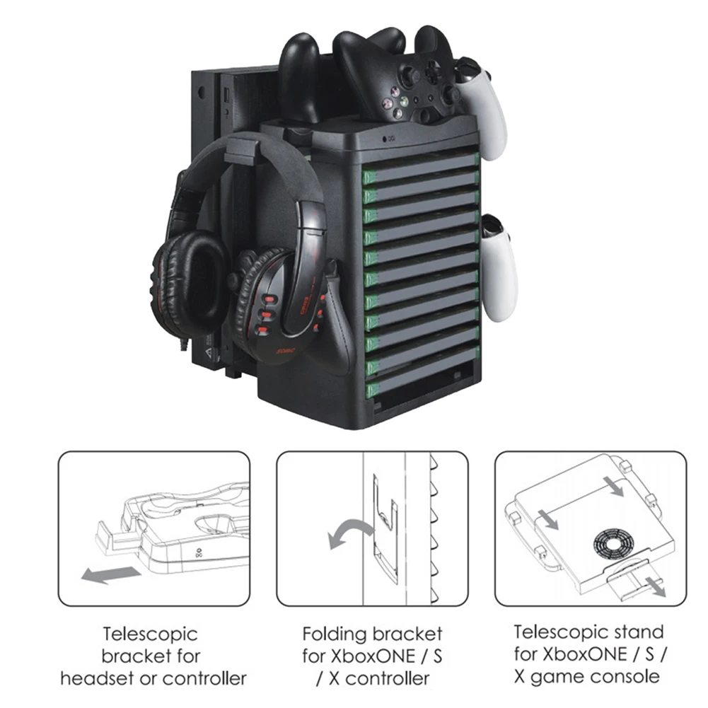 

Black Game Desk Stand Holder Disk Storage Tower Handle Seat Heat Resistant Charging Dock Stable ABS Multifunction For XBOXONE