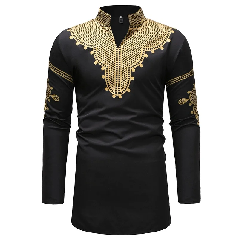 

African Traditional Print T-shirts Men Casual V Neck Pullover Short Sleeve T-shirt Top Blouse camiseta Menswear