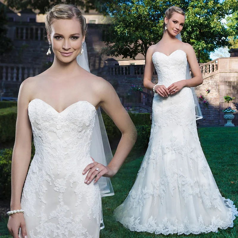 

Robe de mariee Elegant Lace Appliques Mermaid Wedding Dress 2019 Sweetheart Buttons Bride Dress Luxury Abiti da sposa